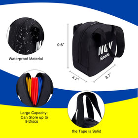 NQV Disc Golf Bag black front view ready to carry up to ten discs