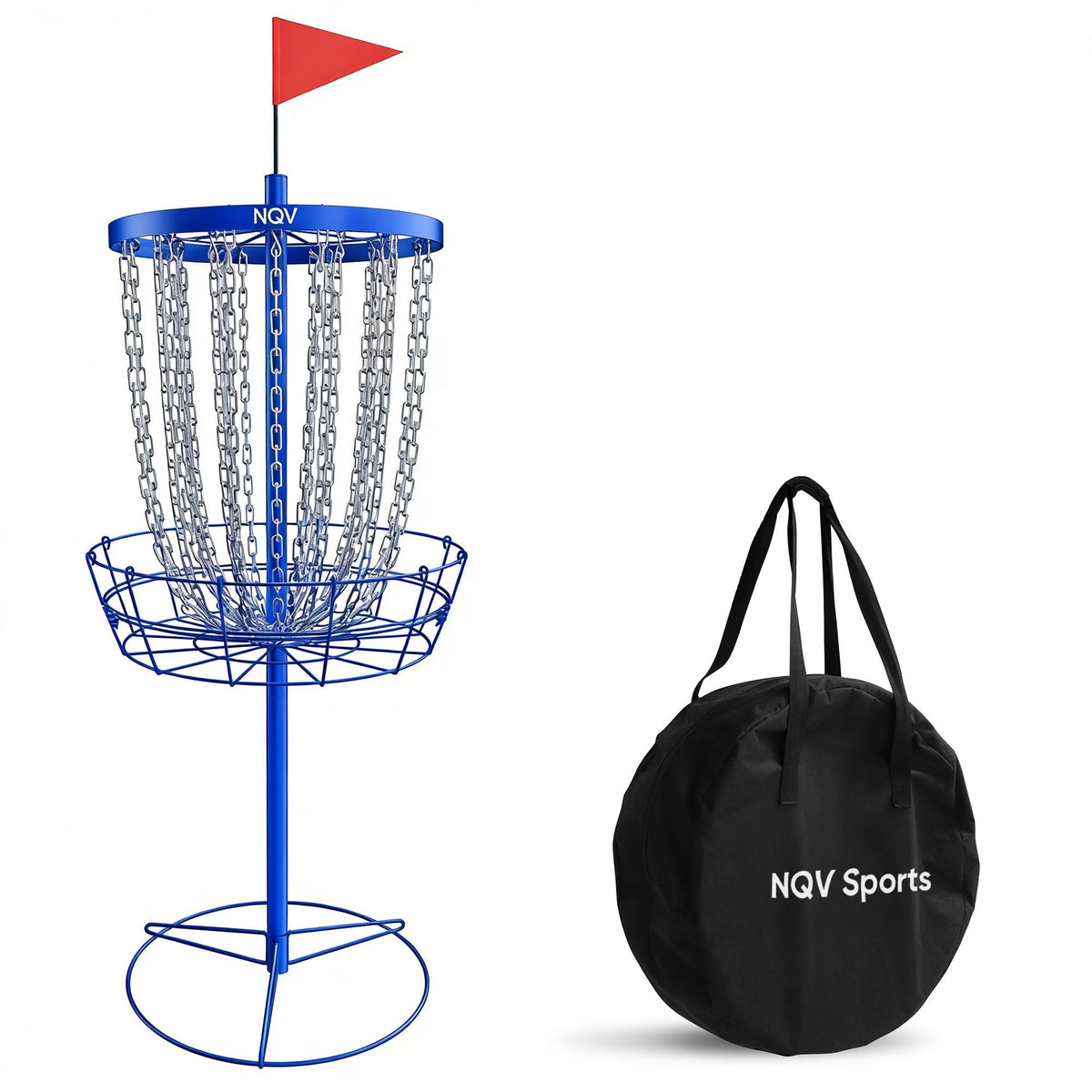 NQV PRO Disc Golf Basket assembled for quick backyard practice sessions.