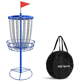 NQV PRO Disc Golf Basket assembled for quick backyard practice sessions.