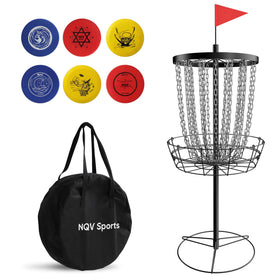 NQV PRO Disc Golf Basket assembly shows quick setup for solo players