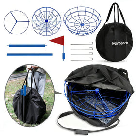 NQV PRO Disc Golf Basket with carry bag for easy transport to indoor or outdoor layouts.