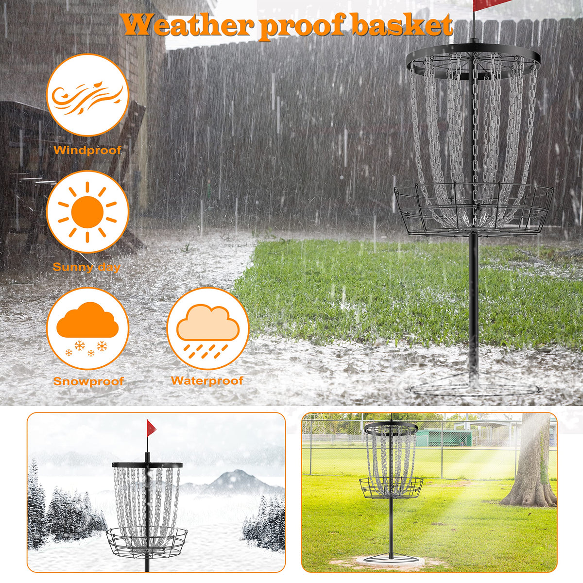 Four ground stakes provide added stability against impact and wind.