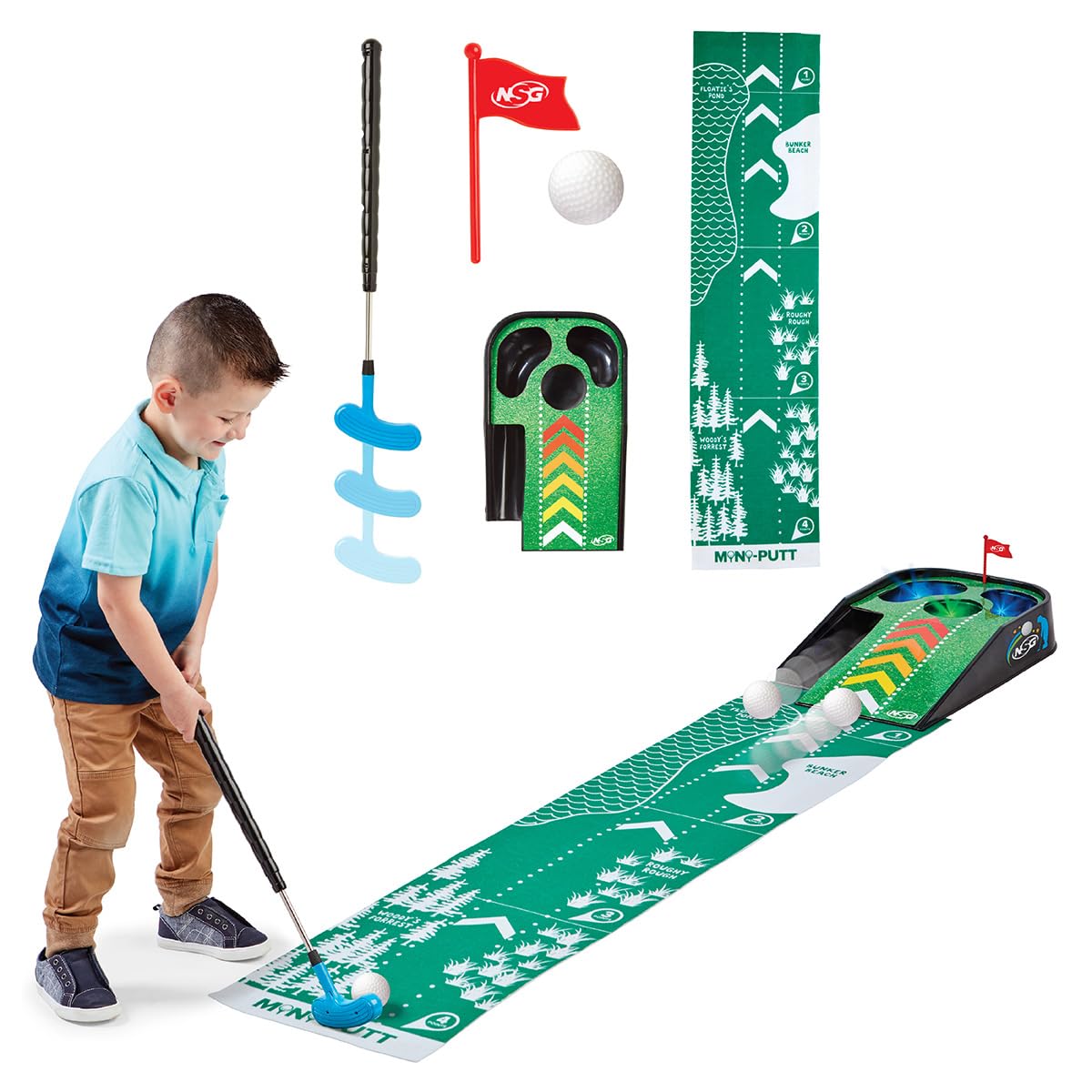 NSG Electronic Mini Golf Putting Game with 4ft mat boosts hand-eye coordination for kids