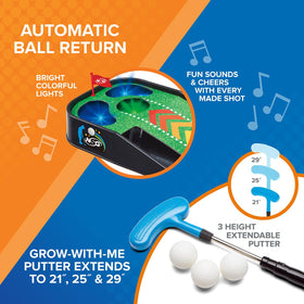NSG Mini Golf set shows aiming flag to improve precision during indoor play