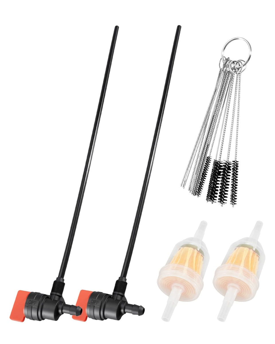 NTSUMI fuel pickup tube with shut-off valve close-up showing durable composite construction for Club Car DS
