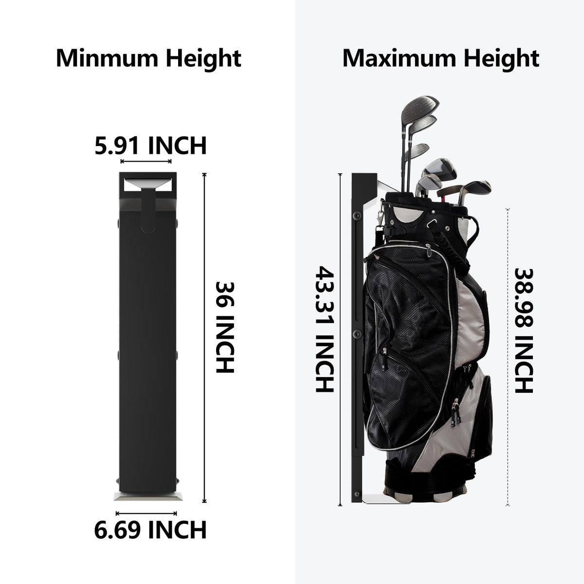 NULTRUMA adjustable sliding hook, 36 to 39 inches, fits any tall golf bag securely.