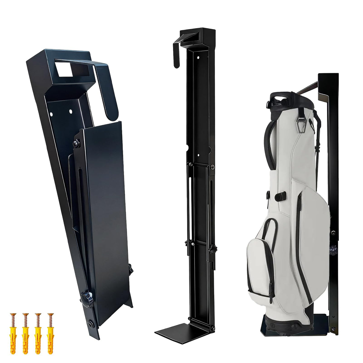 NULTRUMA wall-mount golf bag rack with foldable arms saves space