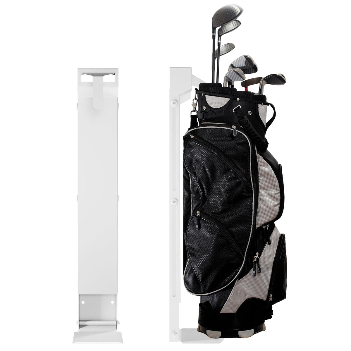NULTRUMA wall-mount golf bag storage rack keeps your bag off the floor and organized.