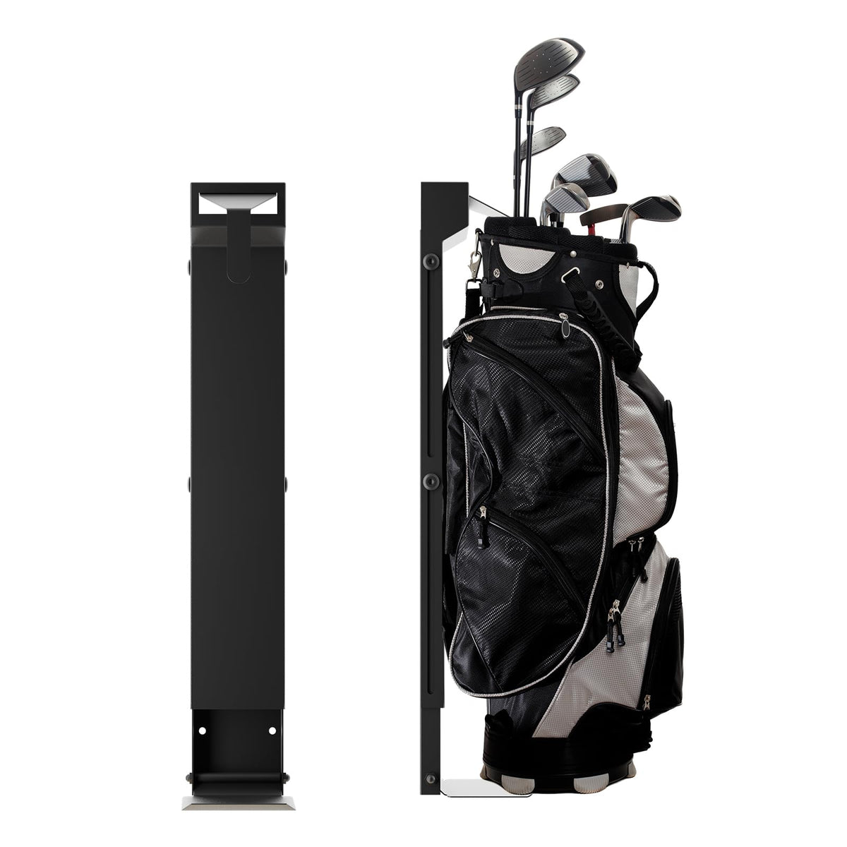 NULTRUMA wall mount golf bag storage rack keeps your bag off the floor in a tidy garage.