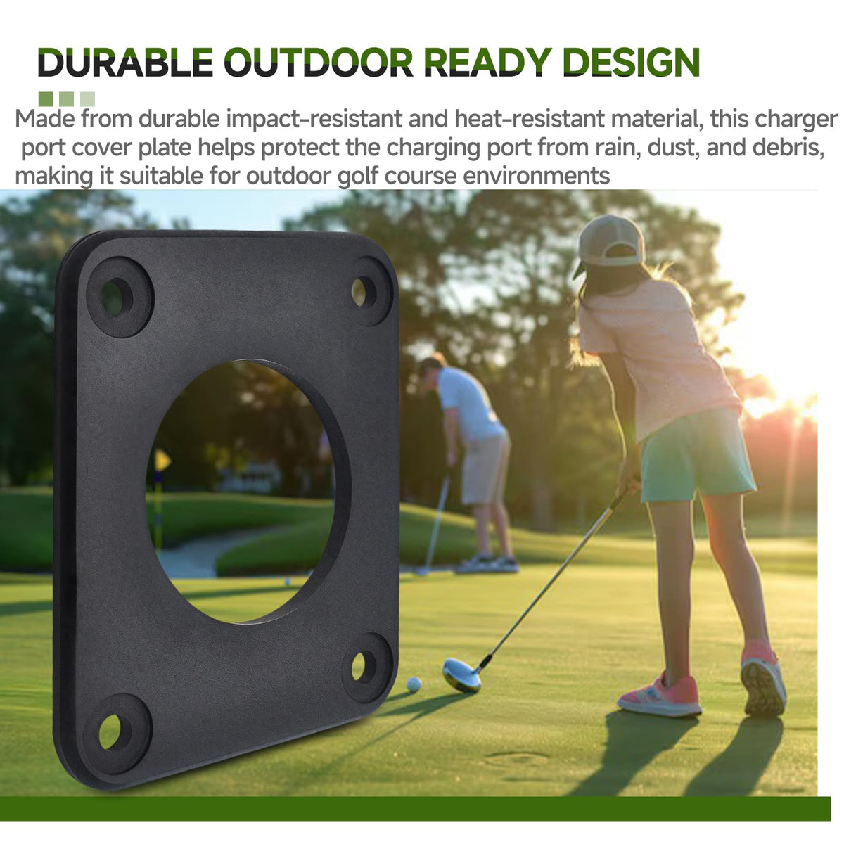 Numano durable outdoor-ready design protects charging port on golf courses.