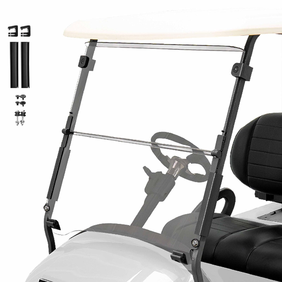 Nuojinsi golf cart windshield folding mechanism enables quick height and airflow adjustments