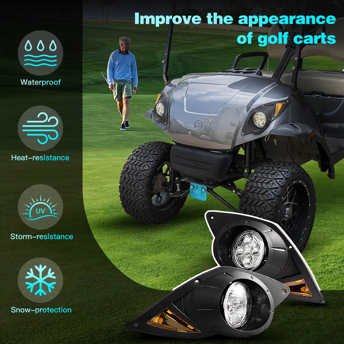 Nuojinsi weather‑resistant LED headlight kit for Yamaha Drive G29, durable against rain and dust.