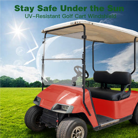 Nuojinsi windshield protects against dust and rain for EZGO TXT rides.