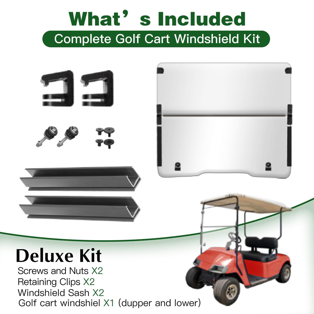 Nuojinsi golf cart windshield enables airflow on hot days.