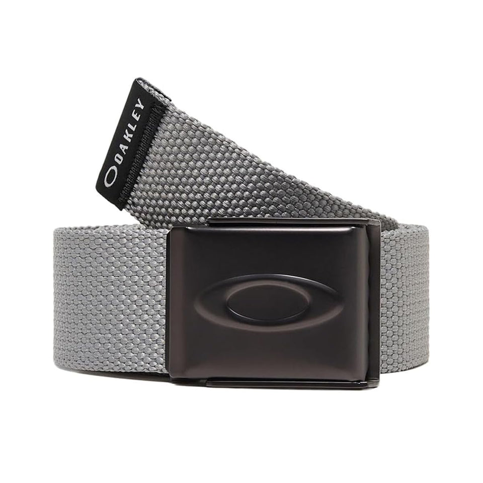 Oakley Ellipse Web Belt cement finish with adjustable buckle and ellipse logo for golf-to-clubhouse styling.