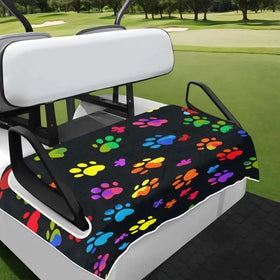 Obtravar Pawprint seat cover with colorful pawprint pattern protects golf cart seats.