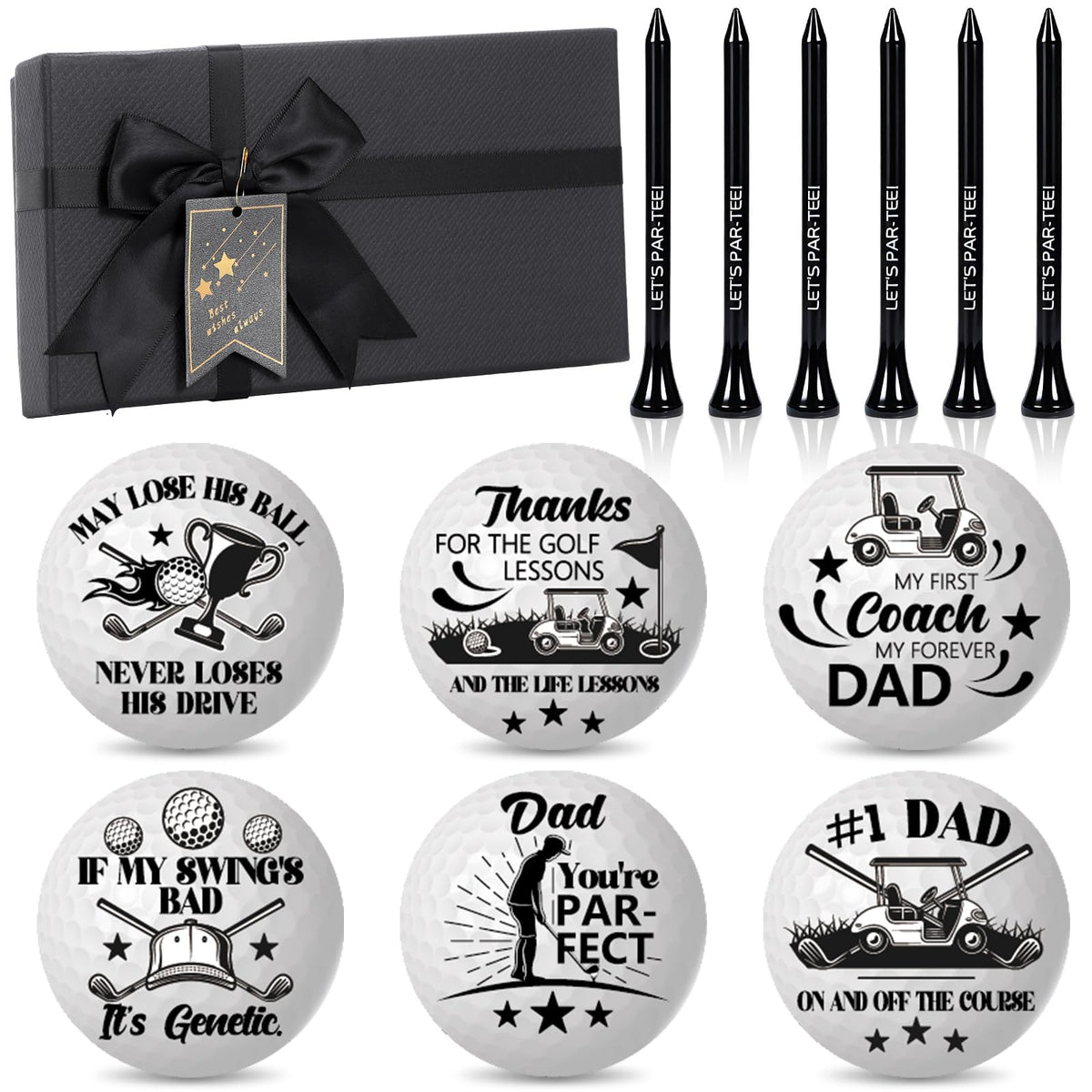 OBUSATT Father’s Day gift box with six golf balls, ready-to-play on the course
