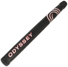 Odyssey Mid JV black putter grip close-up showing texture for better control.