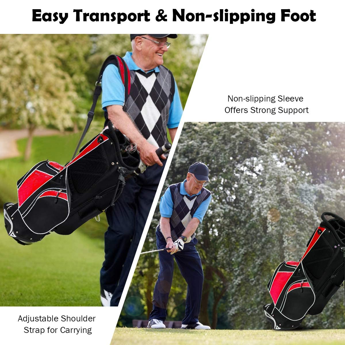 OFFICEJOY Golf Stand Bag features 6 dividers for organized club storage.