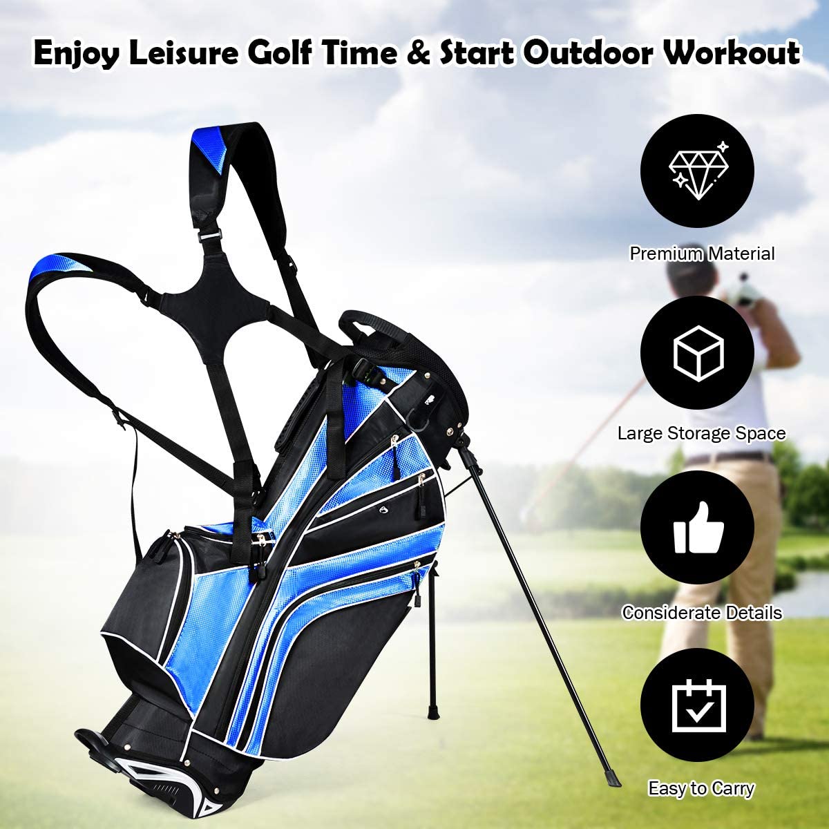 OfficeJoy blue design golf stand bag adds modern style