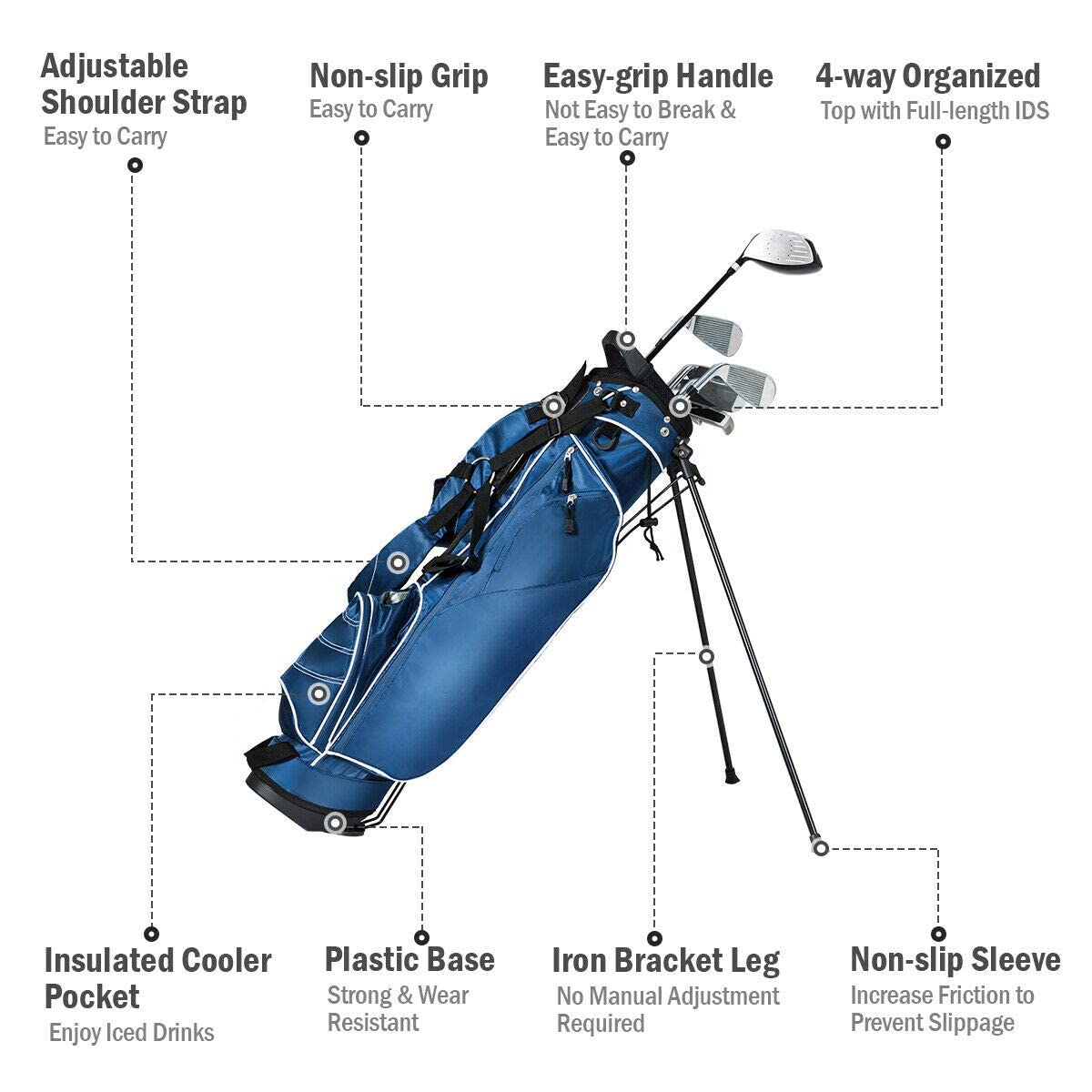 OFFICEJOY lifestyle on course featuring the navy stand bag in use.