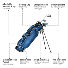 OFFICEJOY lifestyle on course featuring the navy stand bag in use.