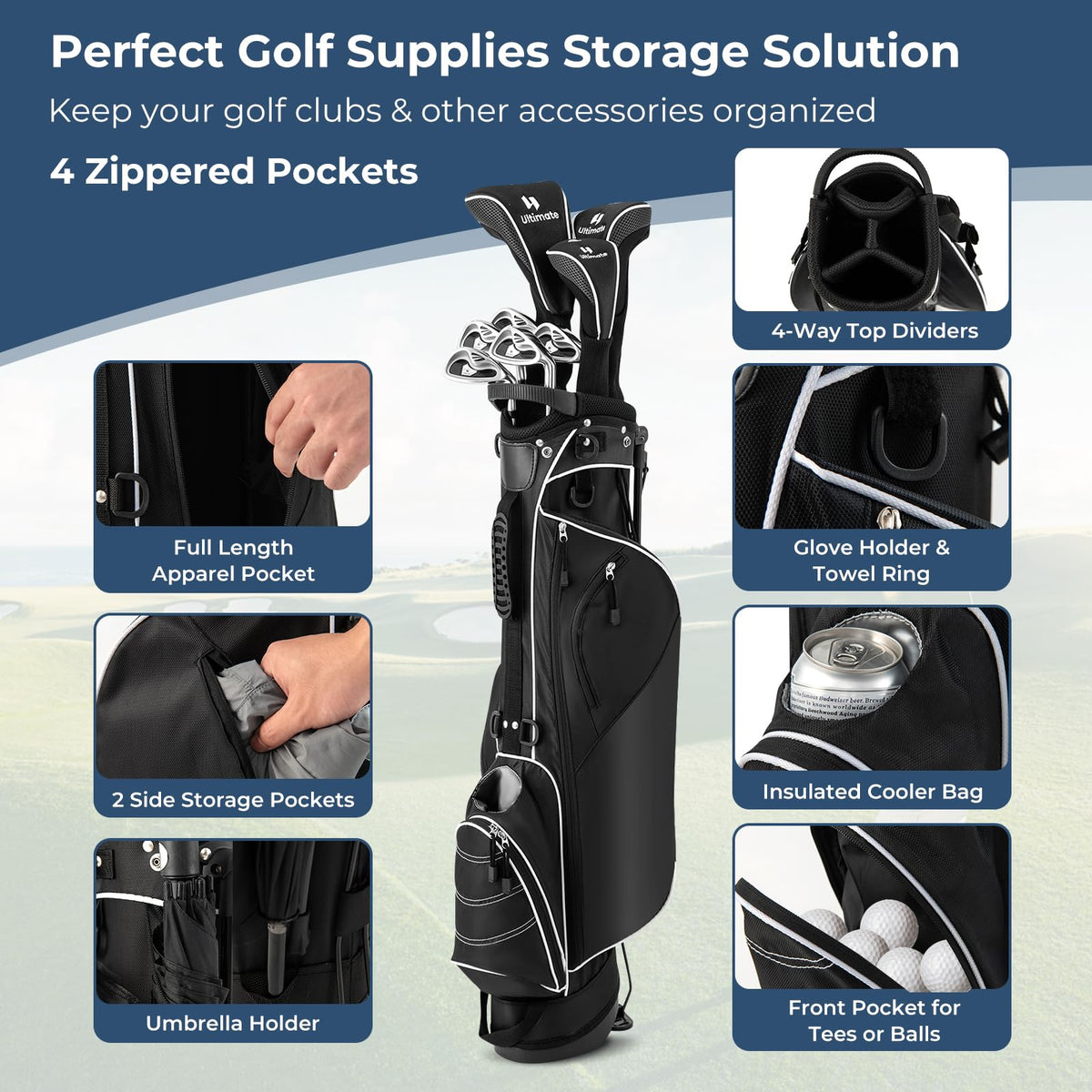 OFFICEJOY golf stand bag outer pockets for balls, keys, and drinks