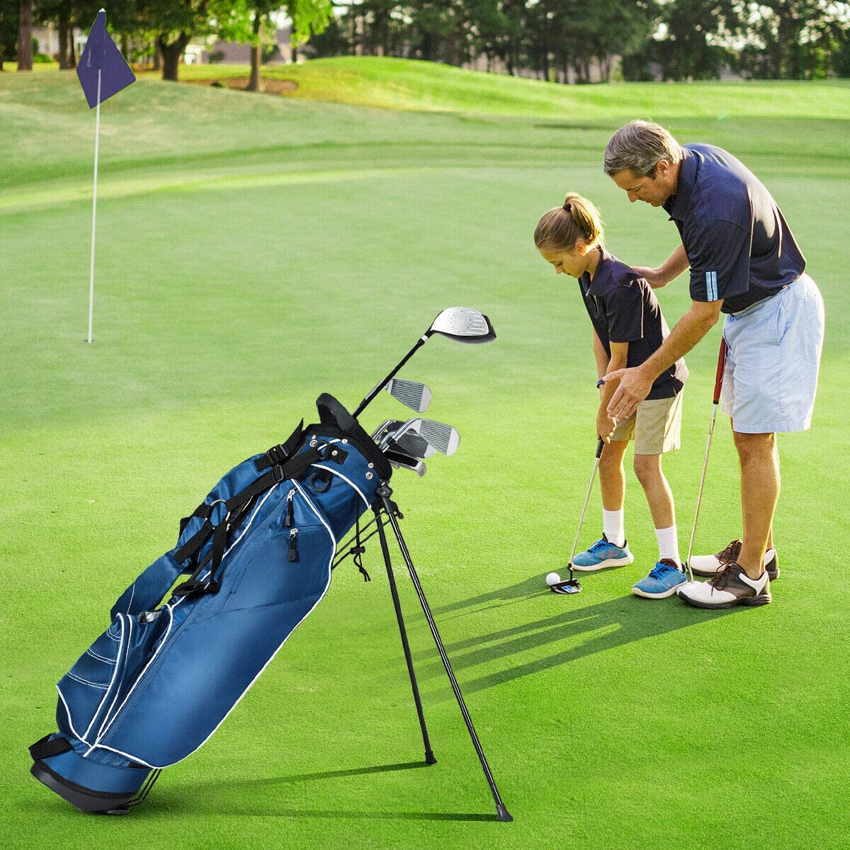 OFFICEJOY stand bag side pocket showing quick-access storage for balls and keys.