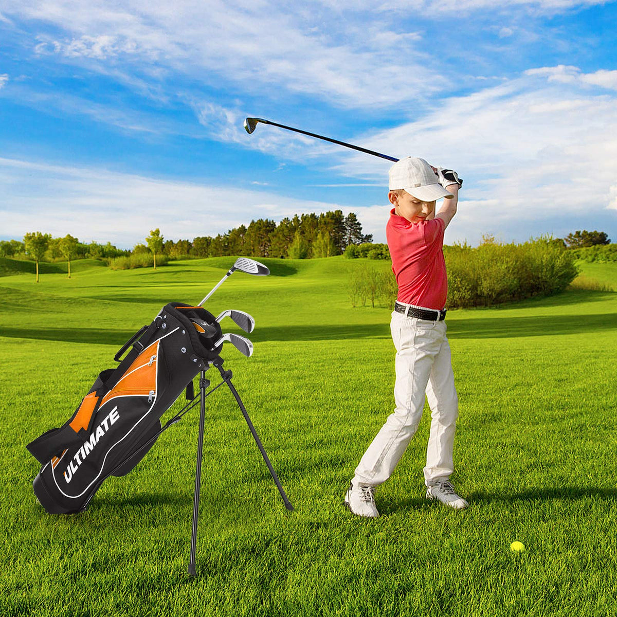 OfficeJOY orange-blue stand bag helps kids identify clubs quickly