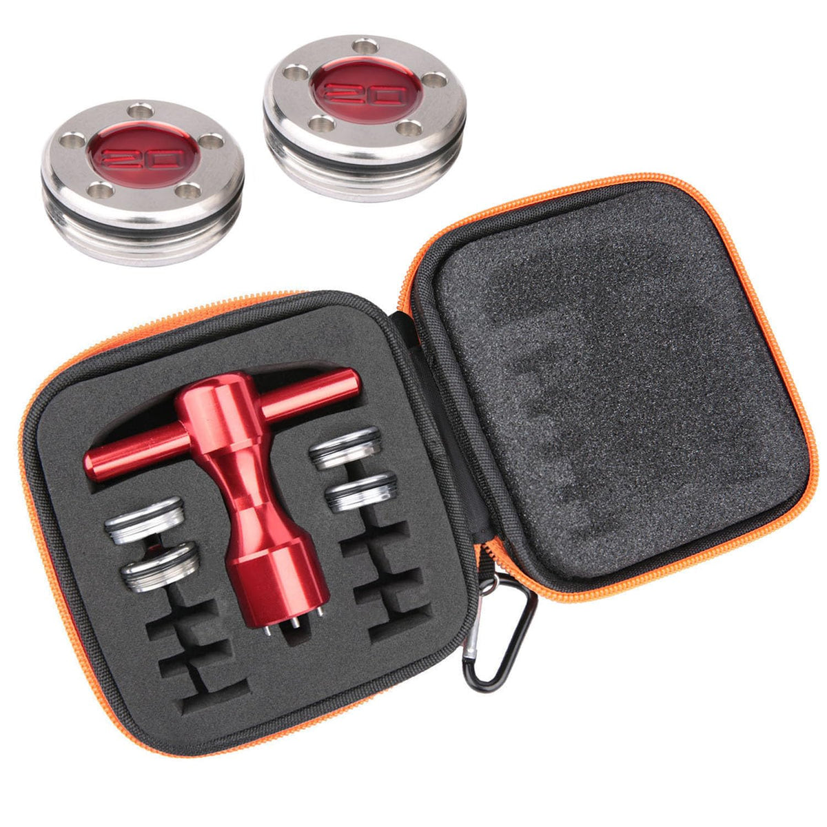 OGECLF red golf weights kit with 20g and 25g for Scotty Cameron putters, showing weight selection