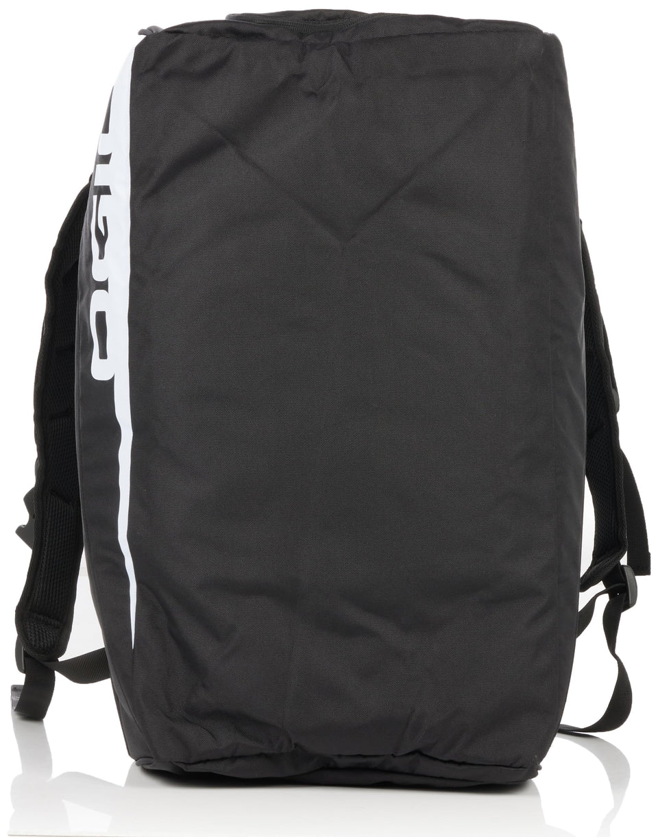 OGIO Team Baseball Duffel Bag in black, front view, durable travel companion for team gear.