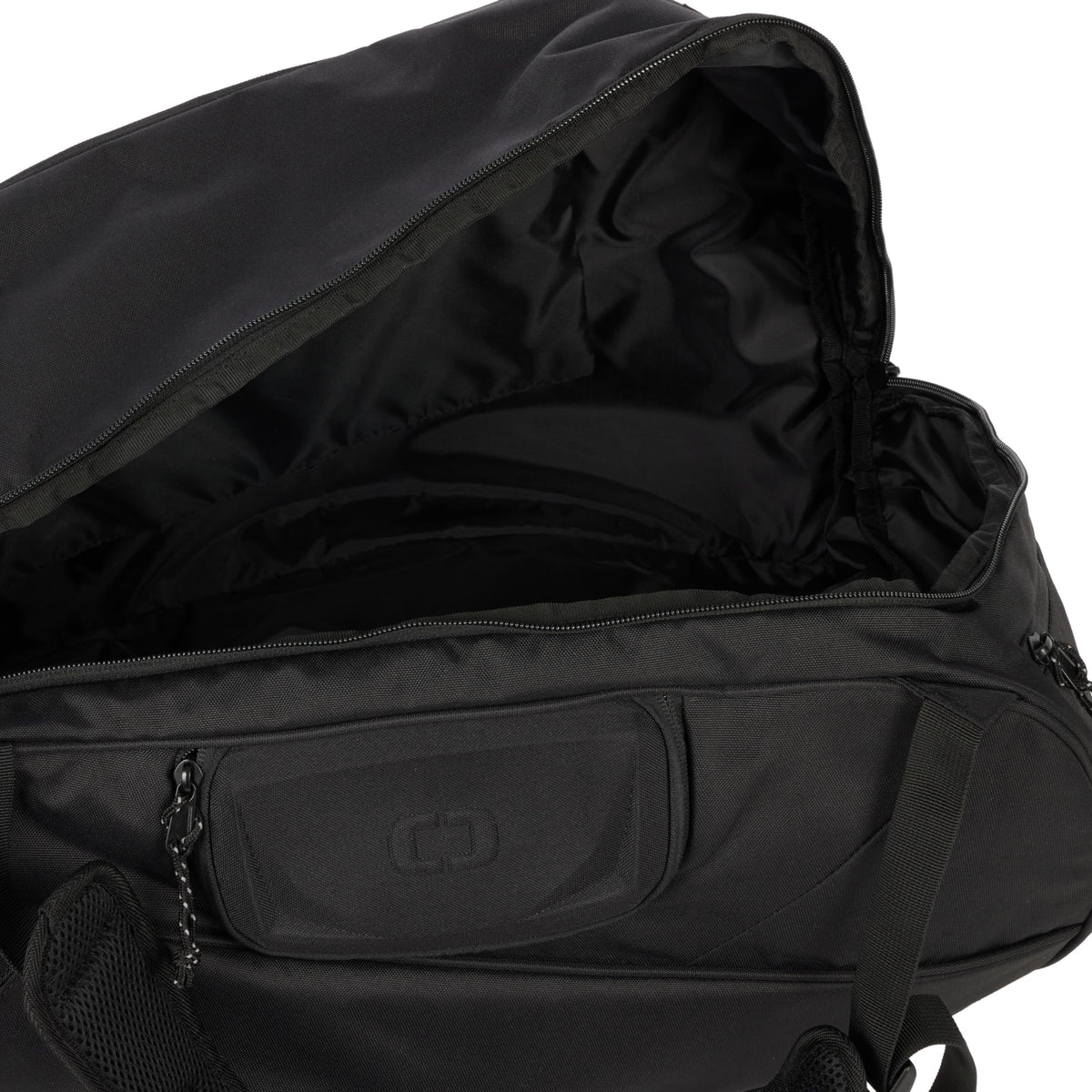 OGIO Team Baseball Duffel Bag in black, packaging view, ready to equip teams on game day.