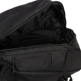 OGIO Team Baseball Duffel Bag in black, packaging view, ready to equip teams on game day.