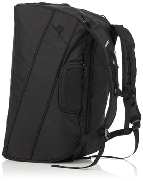 OGIO Team Baseball Duffel Bag in black, side pocket view, easy access to personal items.