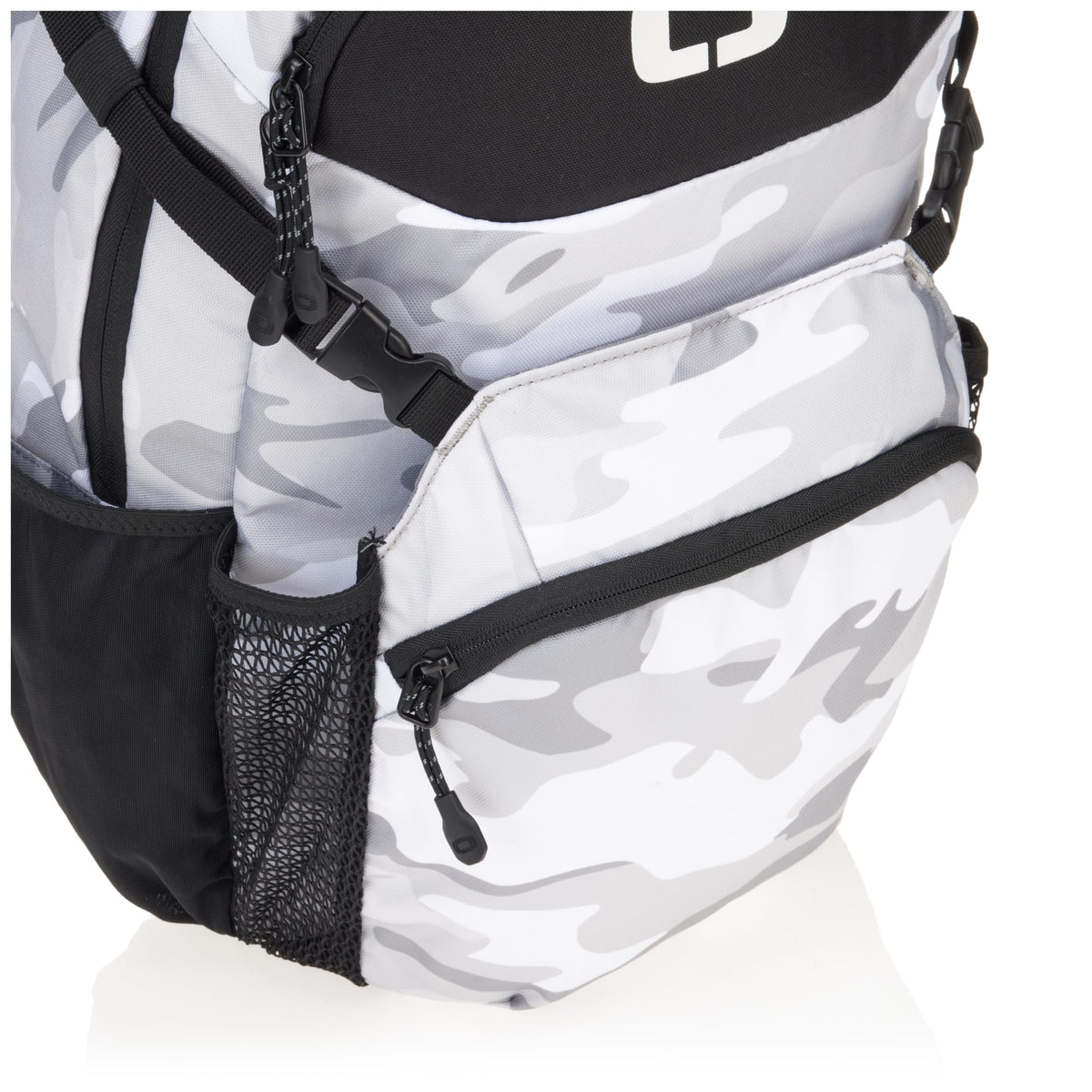 OGIO Team Pro 25 Backpack Camouflage side pocket for quick-access storage.