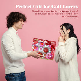 Oji Emoji Valentines golf balls in a gift-ready box for easy gifting