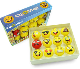 Close up texture of Oji Moji emoticon golf ball for grip and control on the course.