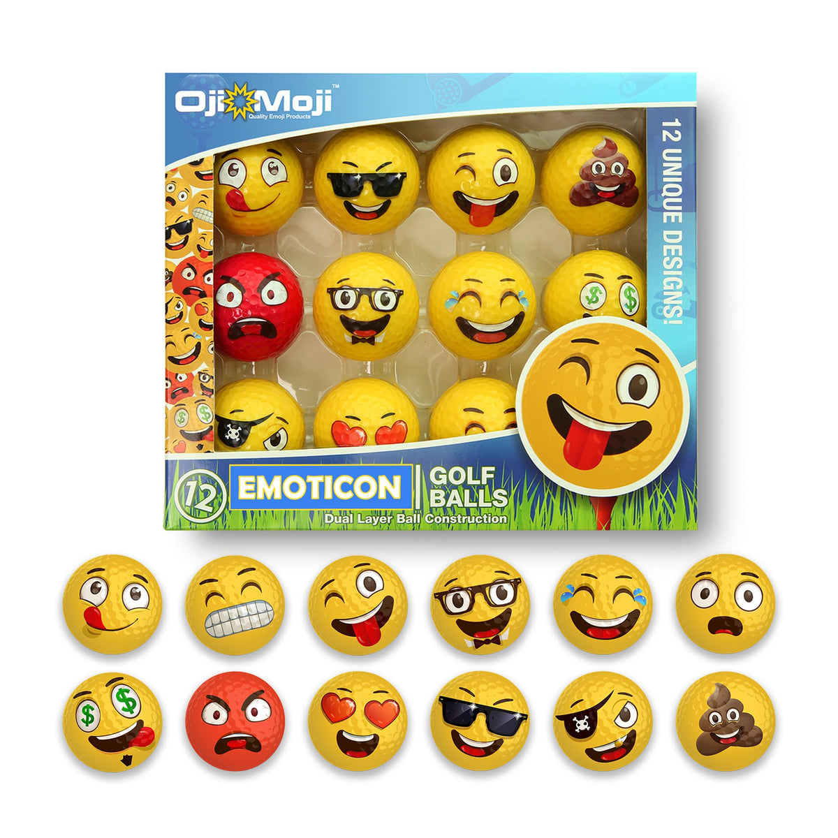 Oji Moji emoticon golf ball with a smiling face for playful rounds.