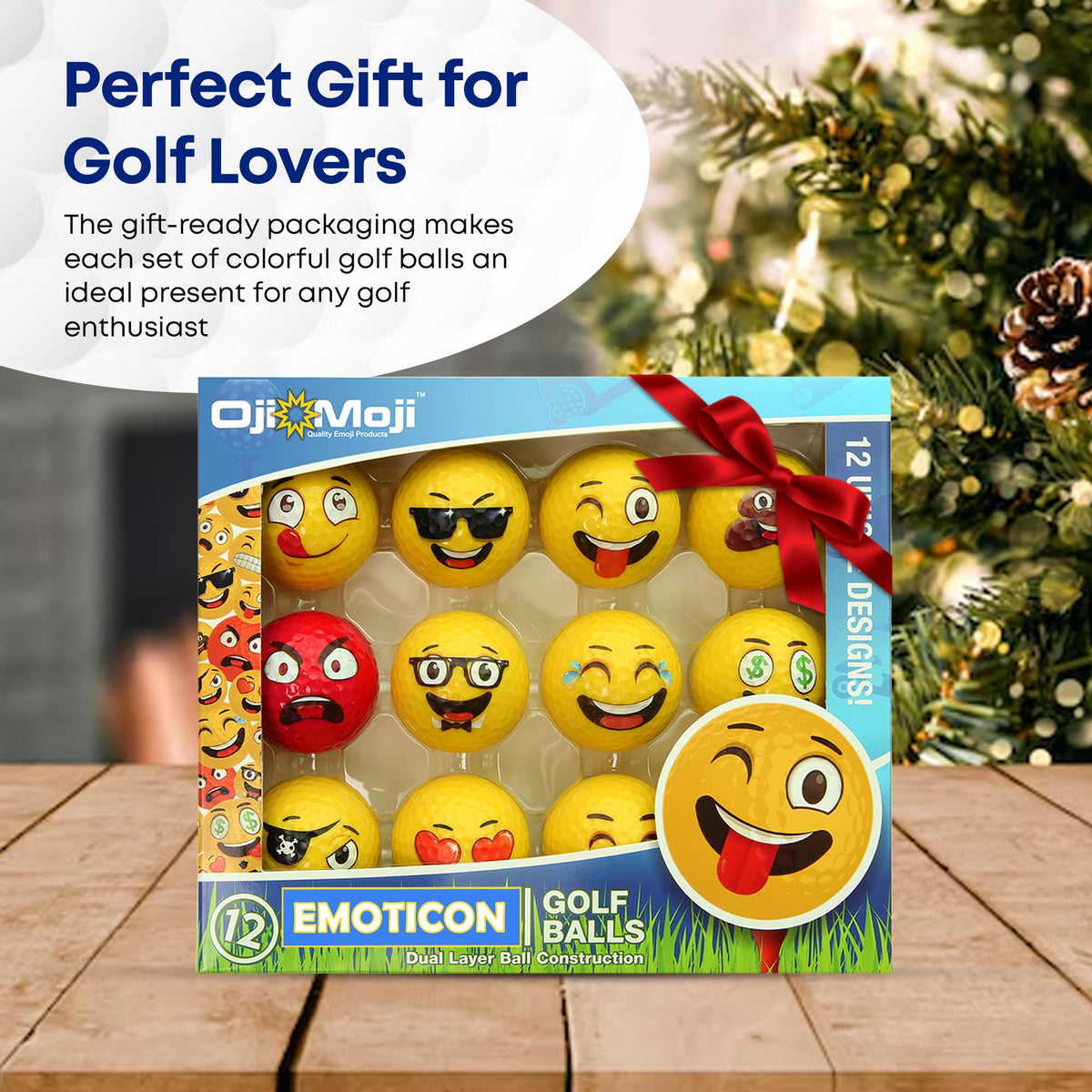 Set of nine colorfully designed emoticon golf balls for group play and gifts.