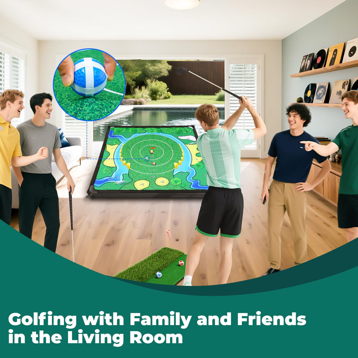 OLenyer chipping golf game with family enjoying a backyard session