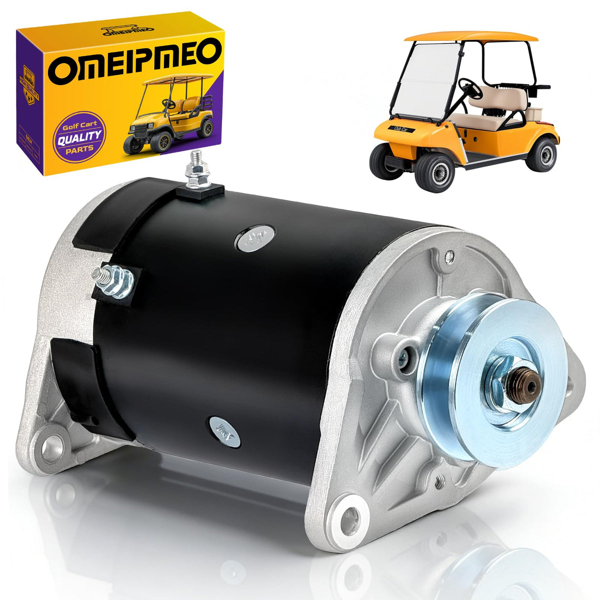 OMEIPMEO 23A 12V starter generator unit shows compact design for reliable golf cart starts.