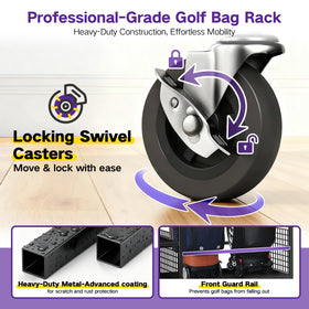OMEIPMEO 360-degree wheels enabling smooth moves for golf rack