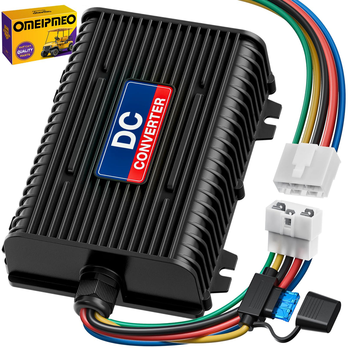 OMEIPMEO 48V-12V converter front view powering lights and accessories safely.