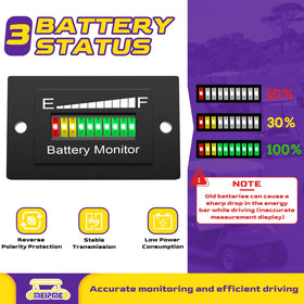 OMEIPMEO meter supports 12–72V switching for various battery types.
