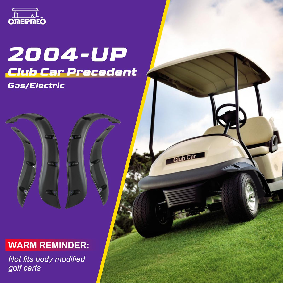 OMEIPMEO Club Car Precedent rear-left fender flare guards against debris and splashes.