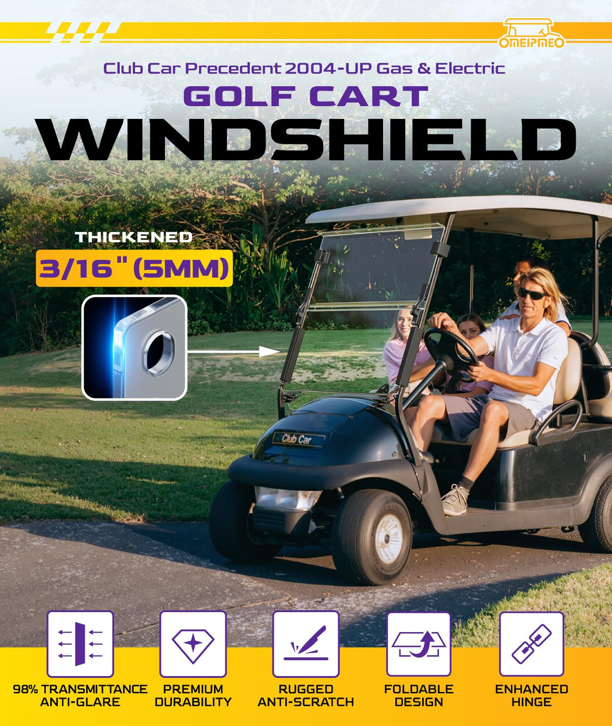 OMEIPMEO foldable windshield design shown in compact storage