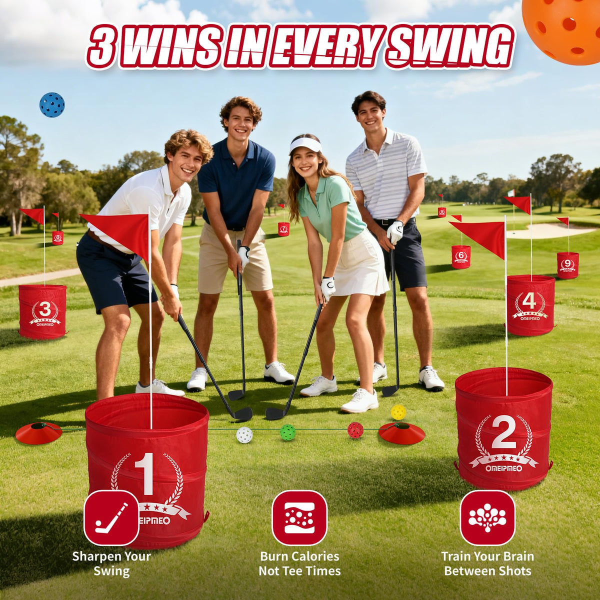 OMEIPMEO deluxe backyard golf clubs ready for versatile practice and play.