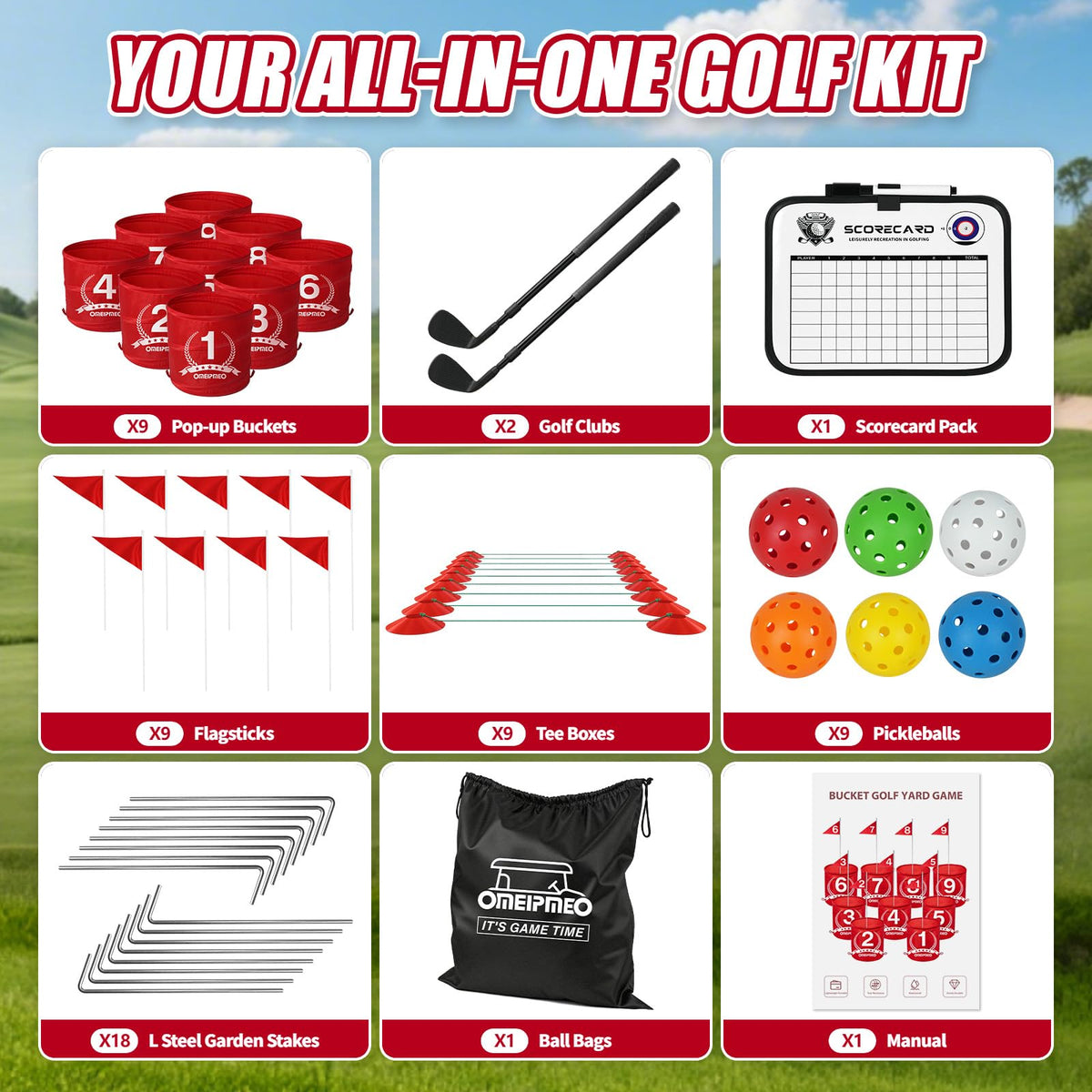 OMEIPMEO play-on-lawn setup delivers versatile fun on grass or indoors.