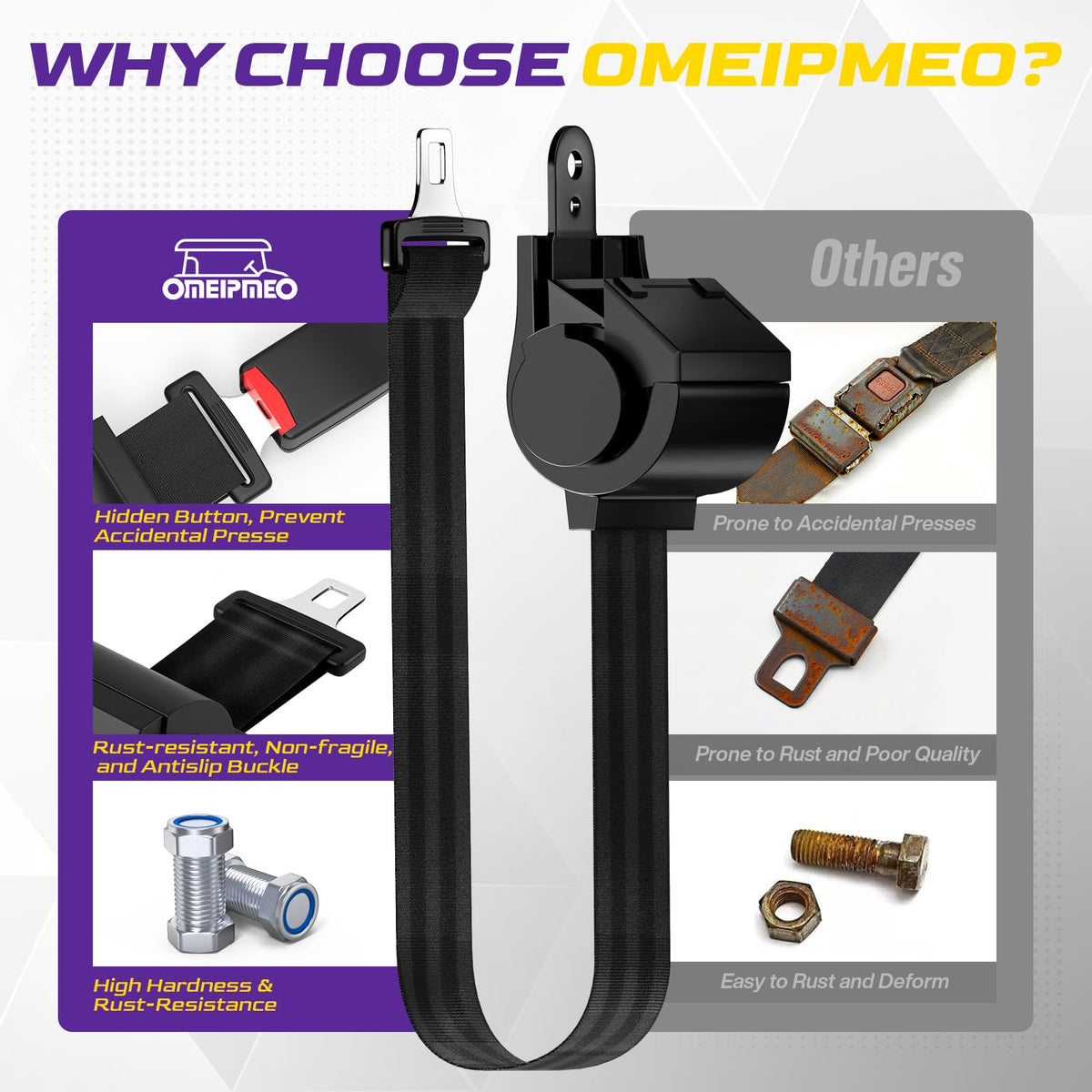 OMEIPMEO DOT-certified seat belt offers high safety assurance on turns and uneven roads