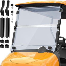 OMEIPMEO EZGO RXV windshield folded with heavy hinges for durability and visibility.